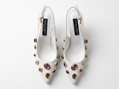 Dolce & Gabbana Jeweled Slingback – White ✨👠
