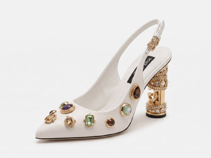 Dolce & Gabbana Jeweled Slingback – White ✨👠