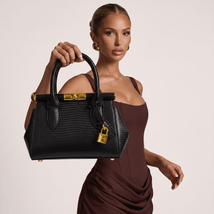 🖤 Dolce & Gabbana Sicily Lizard-Embossed Top Handle Bag – Black