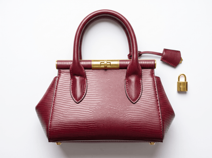 ❤️ Dolce & Gabbana Sicily Lizard-Embossed Top Handle Bag – Burgundy