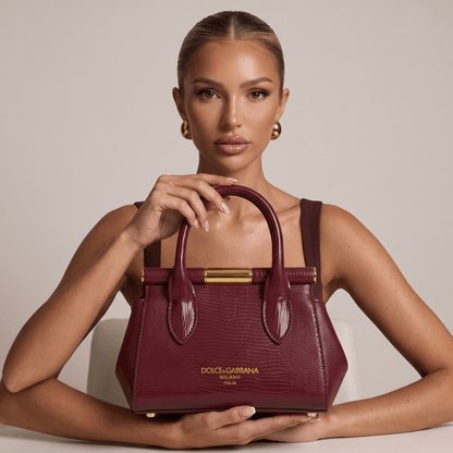 ❤️ Dolce & Gabbana Sicily Lizard-Embossed Top Handle Bag – Burgundy