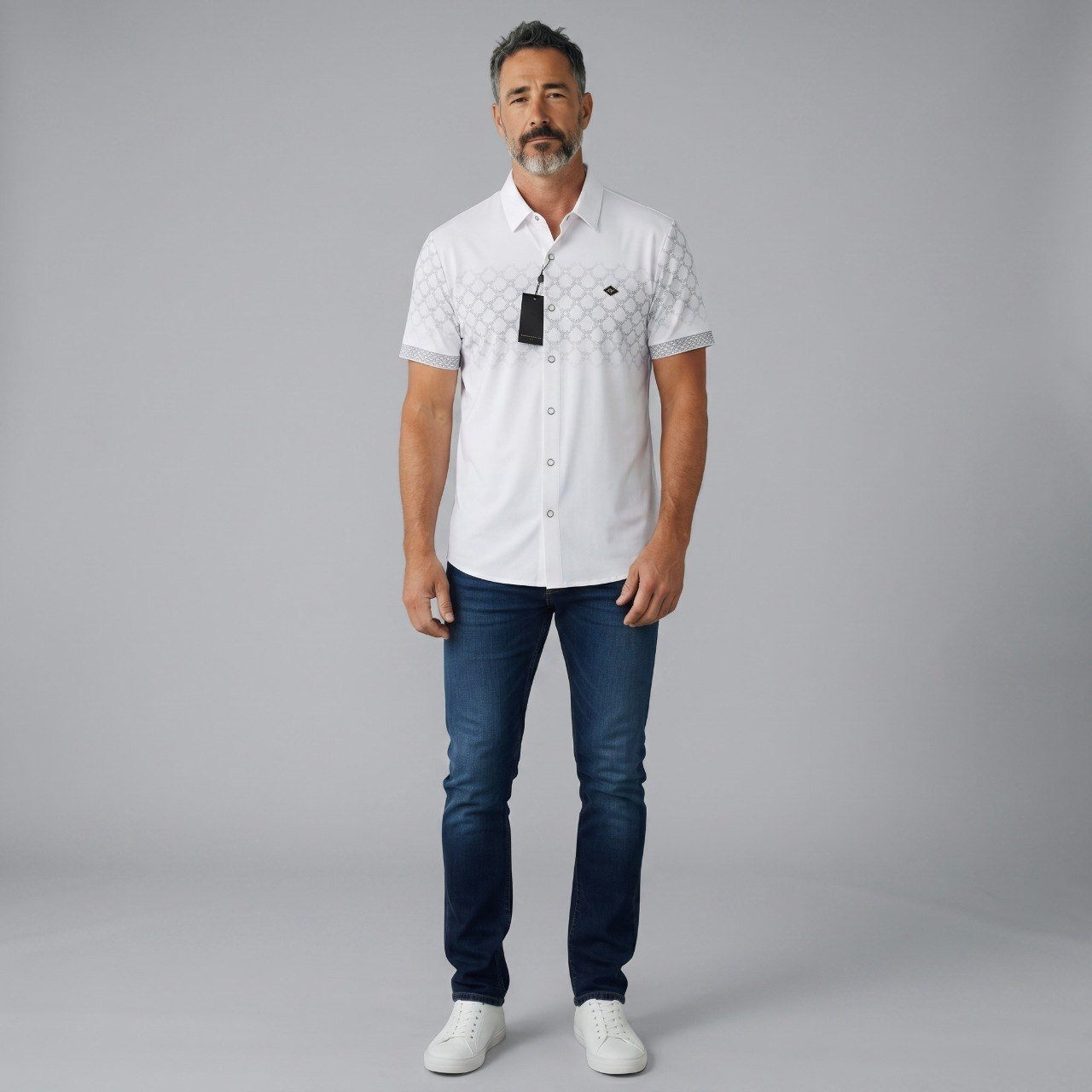 🤍 Dunhill Signature Pattern Short Sleeve Shirt – Refined British Luxury