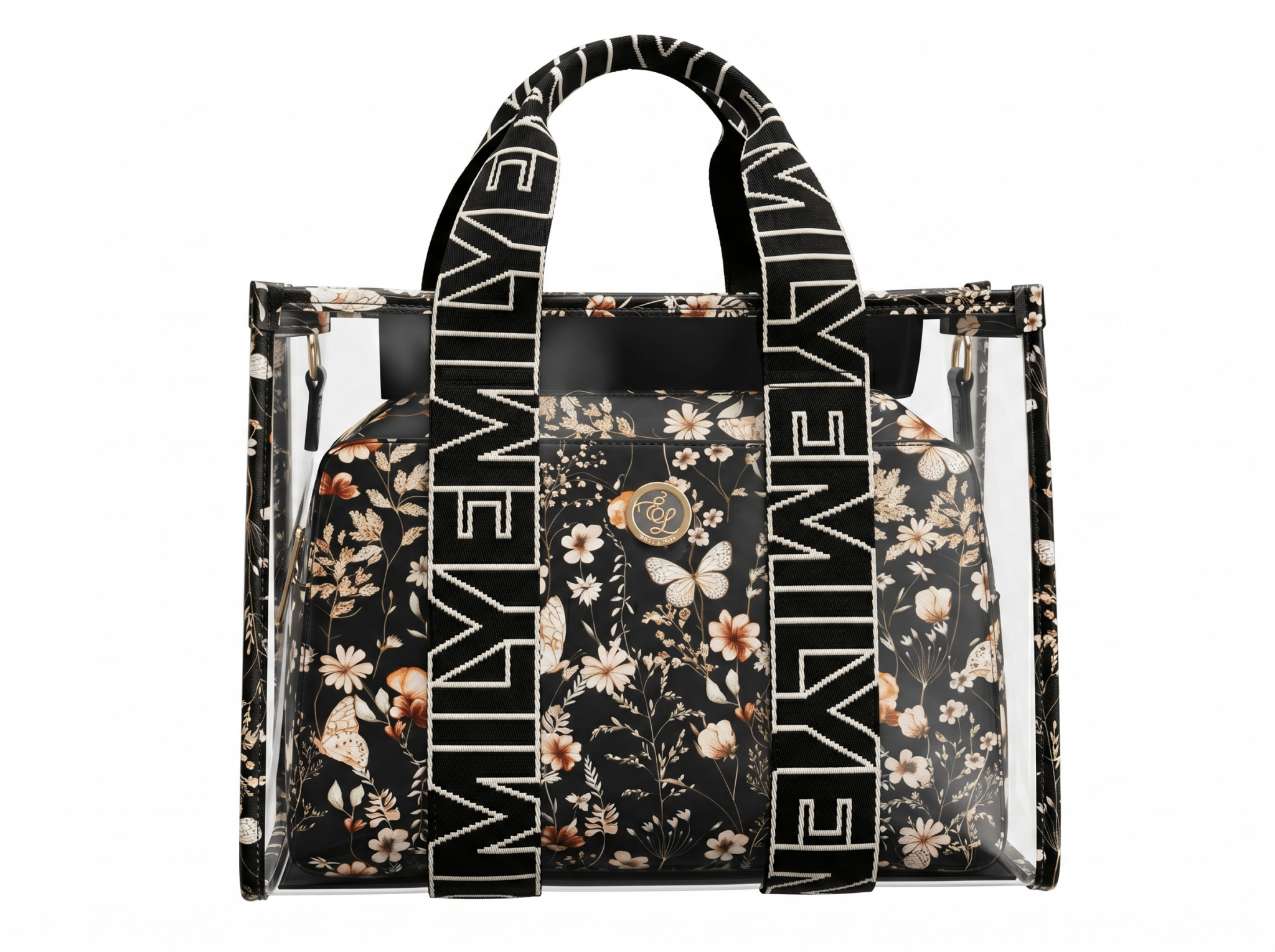 Emily Floral Transparent Beach Tote Set 🌸🖤