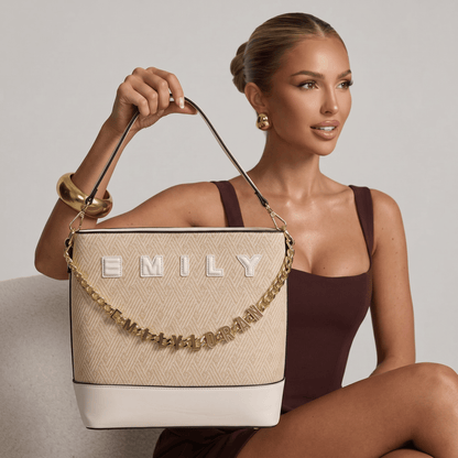 Emily Heritage Herringbone Shoulder Tote 🤍✨