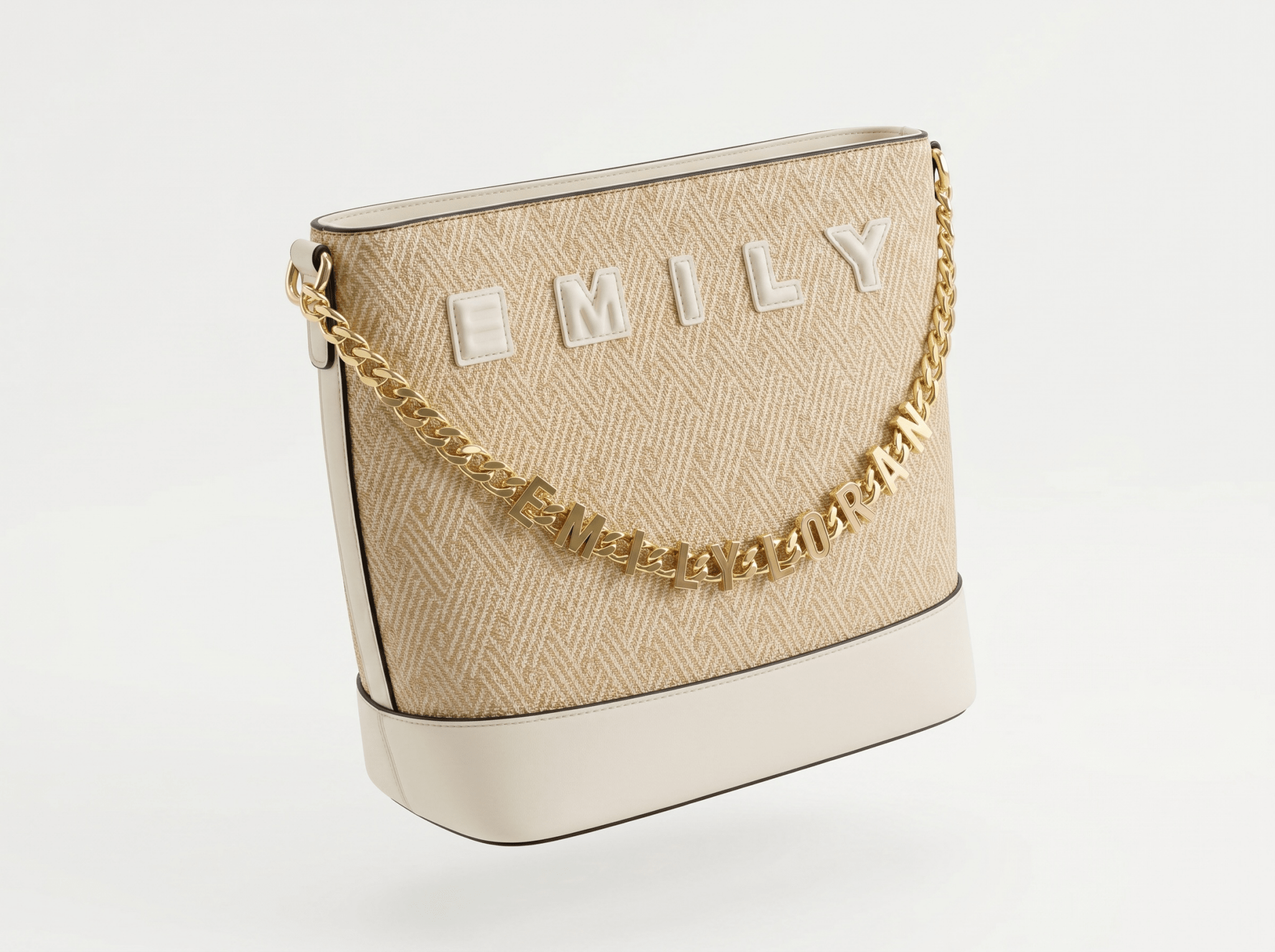 Emily Heritage Herringbone Shoulder Tote 🤍✨