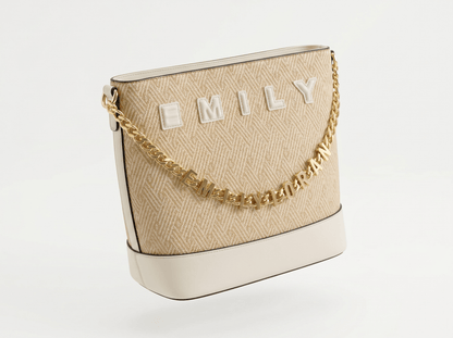 Emily Heritage Herringbone Shoulder Tote 🤍✨