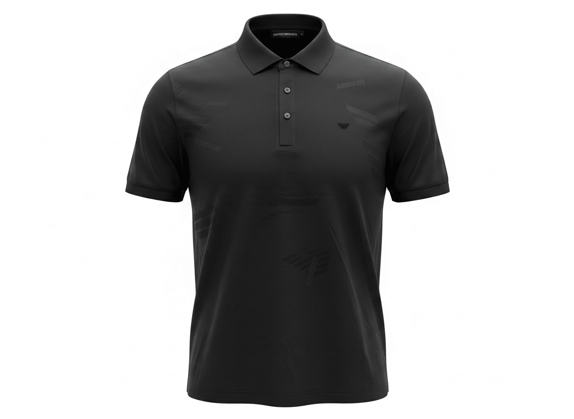 Emporio Armani Black Pattern Polo 🖤✨ Tonal Monogram Edition