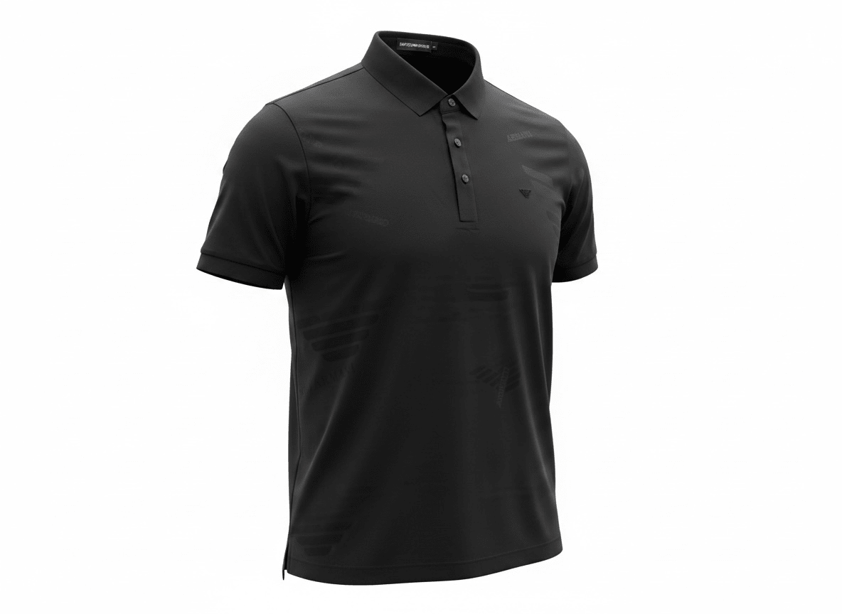 Emporio Armani Black Pattern Polo 🖤✨ Tonal Monogram Edition