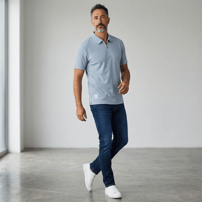 💎❄️ Emporio Armani Ice Blue Zip Polo Shirt – Luxury Modern Collection 👔✨
