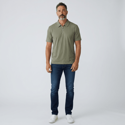 🫒✨ Emporio Armani Olive Half-Zip Polo Shirt – Luxury Minimal Edition 👔🔥
