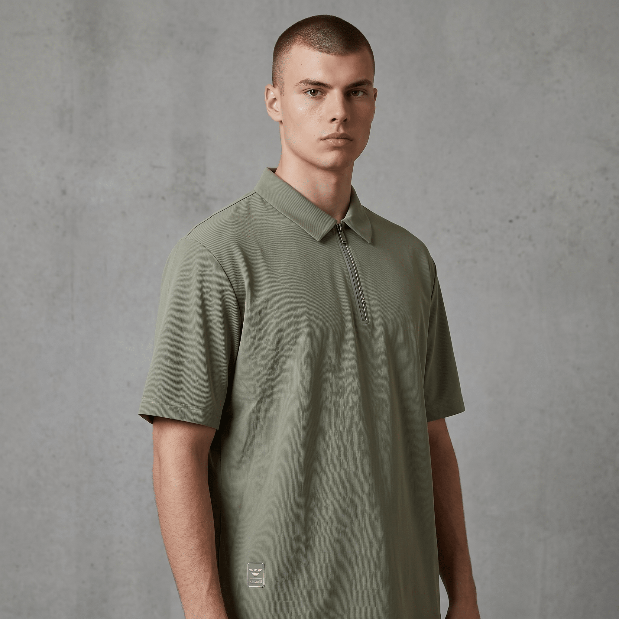 🫒✨ Emporio Armani Olive Half-Zip Polo Shirt – Luxury Minimal Edition 👔🔥