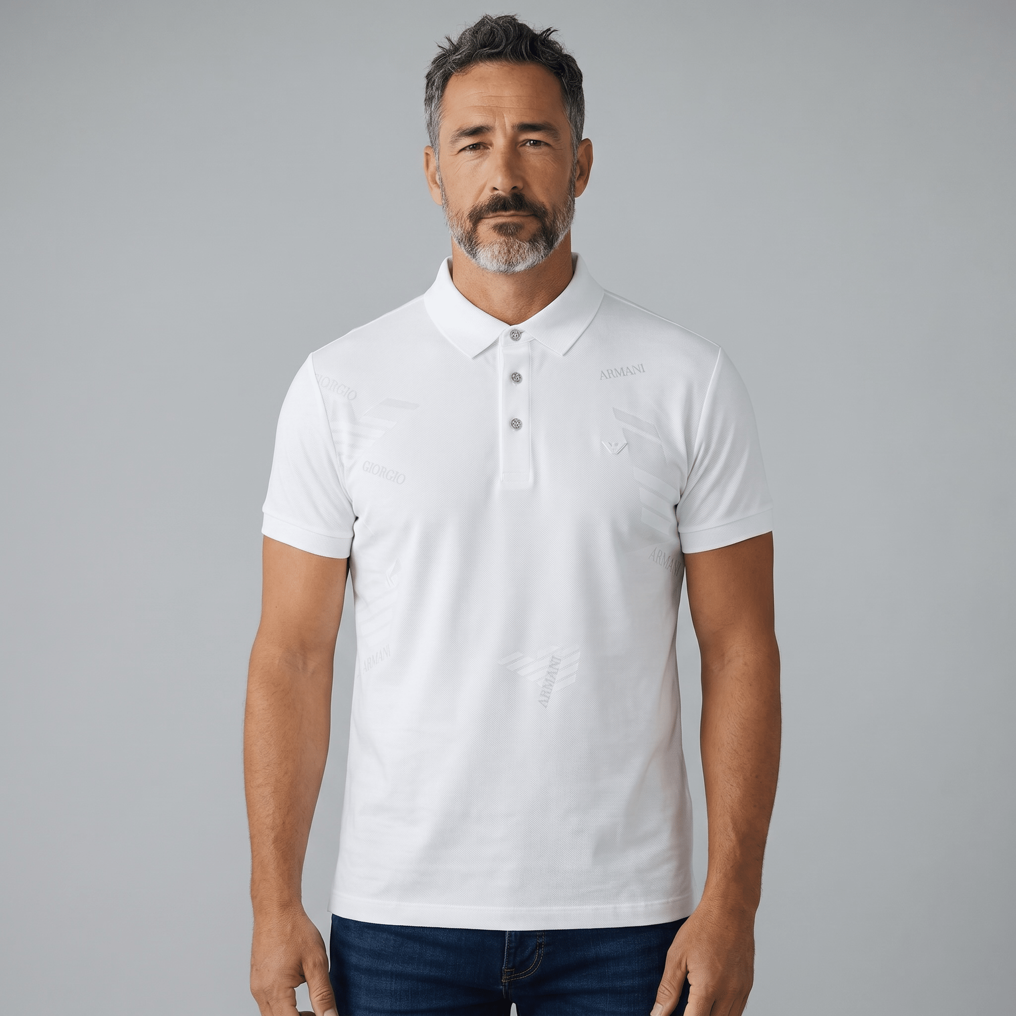 Emporio Armani White Pattern Polo 🤍✨ Signature Print Design