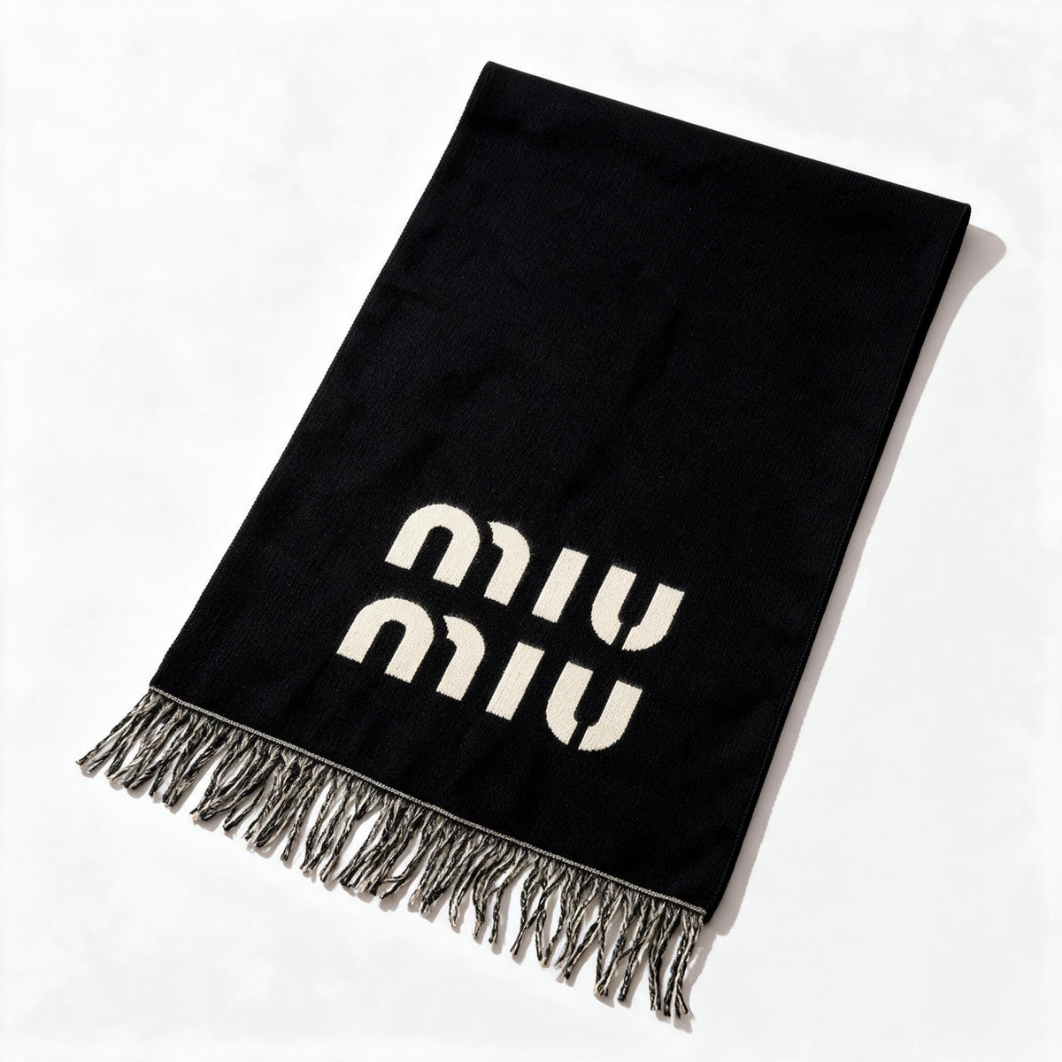Miu Miu Logo Fringe Scarf — Black