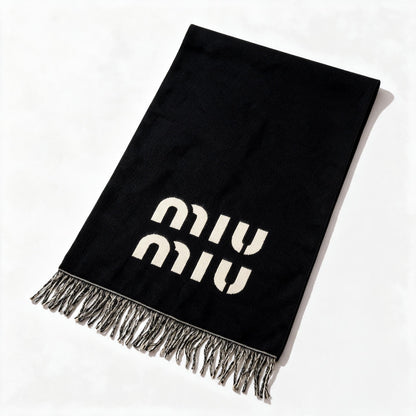 Miu Miu Logo Fringe Scarf — Black