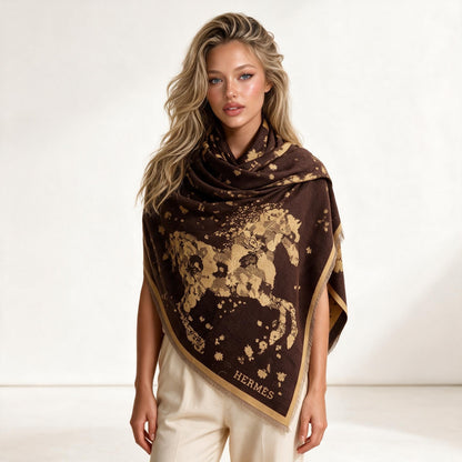 Hermès Floral Jacquard Shawl — Brown