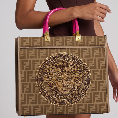 Fendace Tote – Brown FF Monogram with Pink Handles 🎒💖 fendi x Versace collaboration