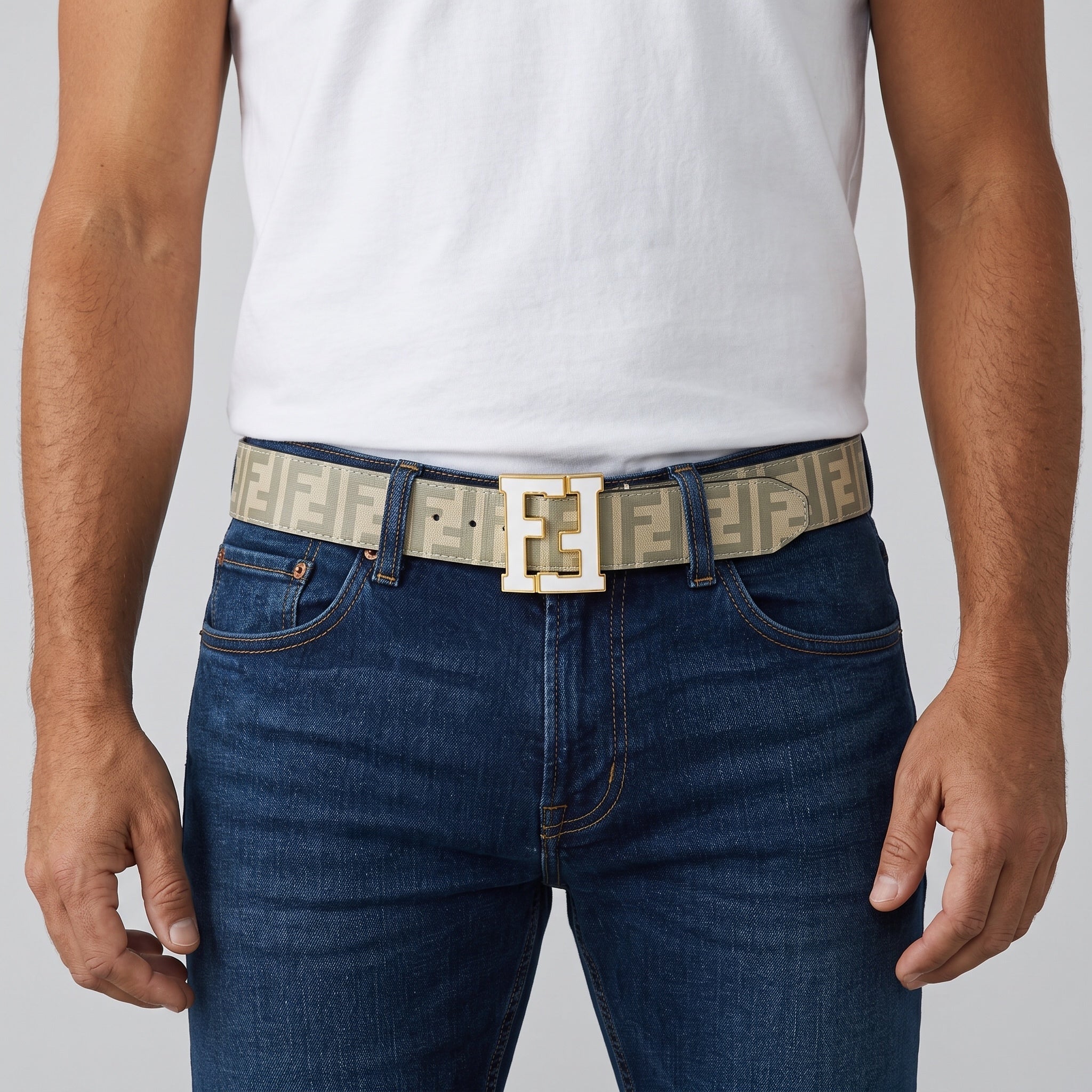 Fendi Belt – Beige FF Monogram Buckle 🟤