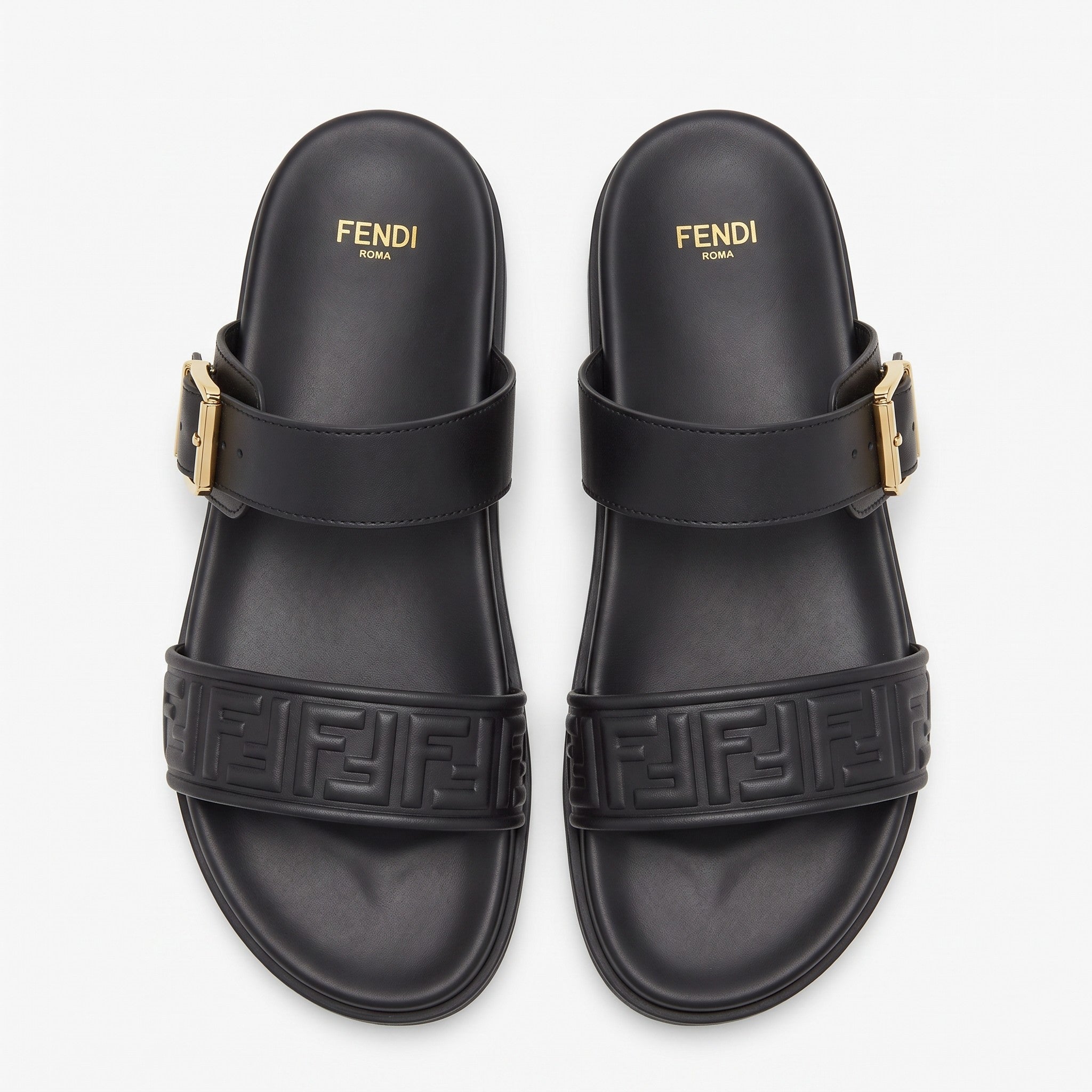 Fendi FF Embossed Double Strap Luxury Slides – Black
