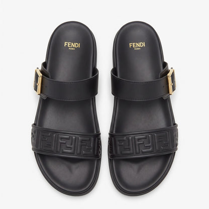 Fendi FF Embossed Double Strap Luxury Slides – Black