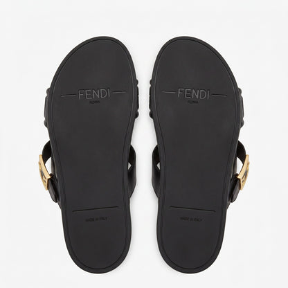 Fendi FF Embossed Double Strap Luxury Slides – Black