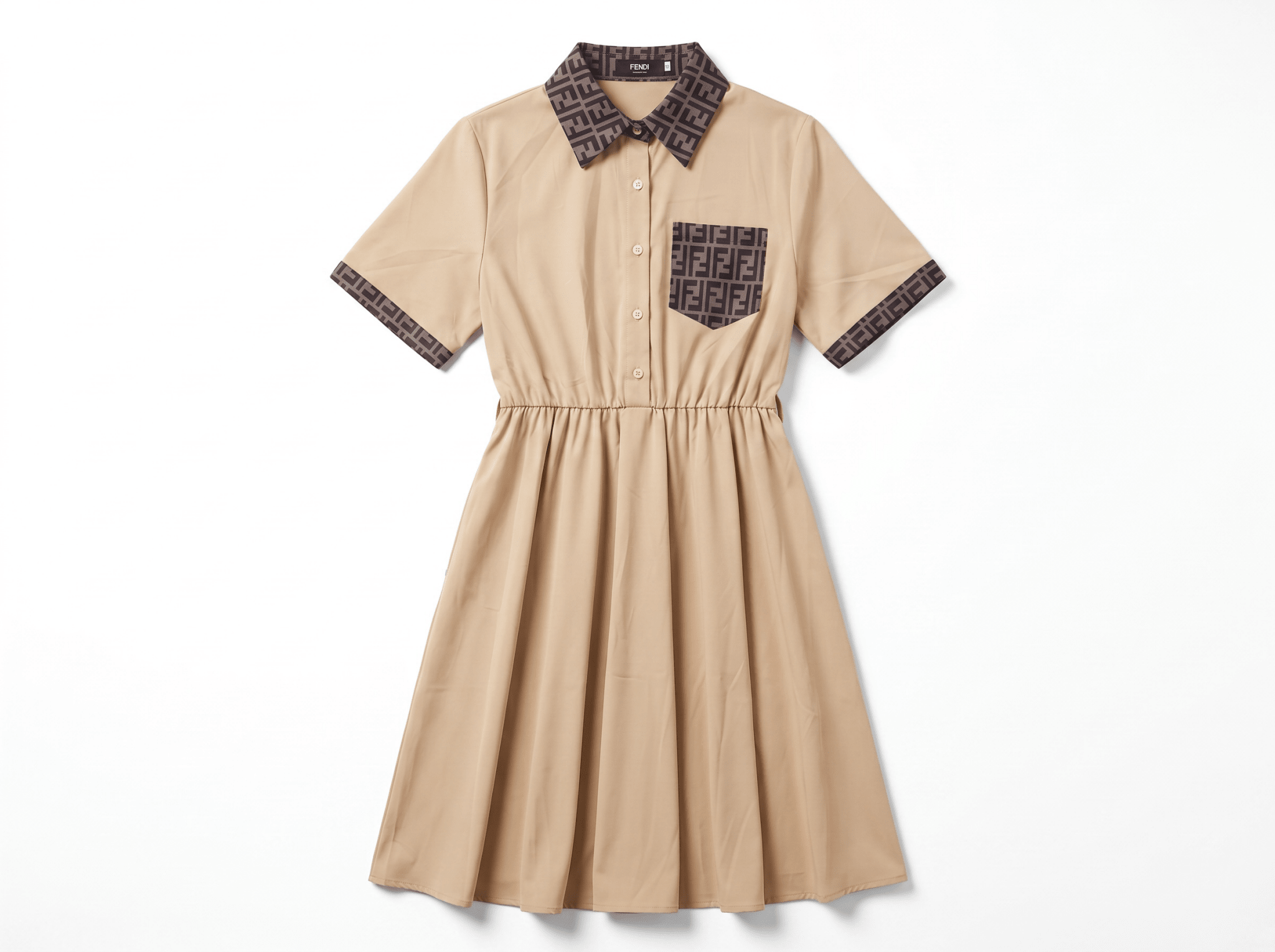 🤎 Fendi FF Monogram Collar Shirt Dress | Beige | One Size