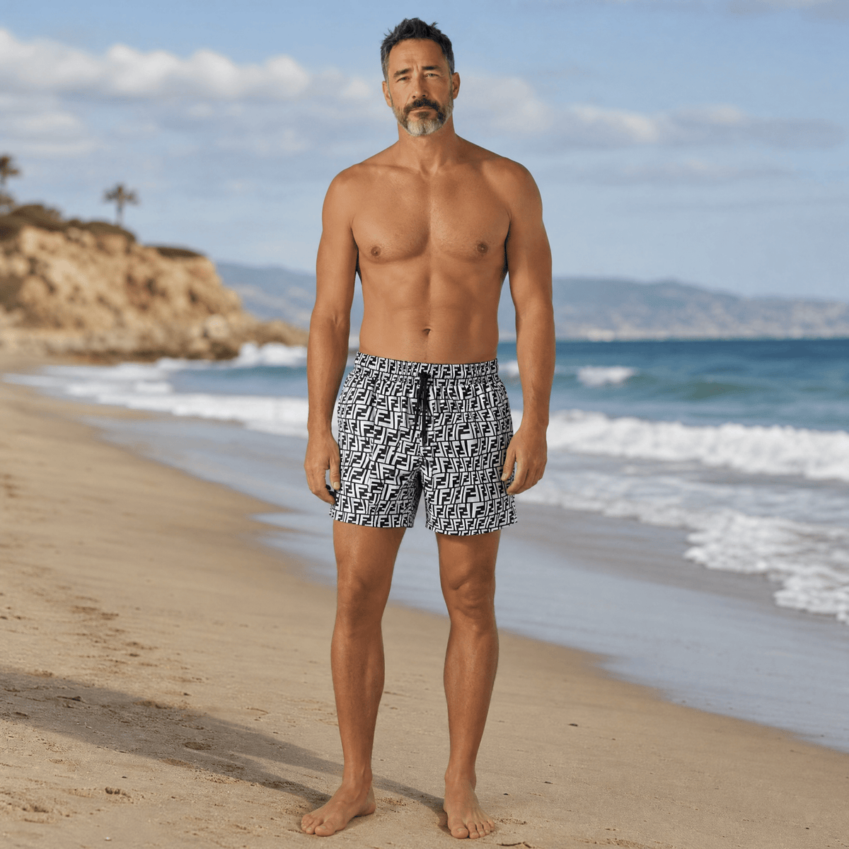 Fendi FF Monogram Swim Shorts — Black & White
