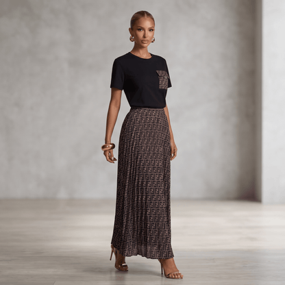 🖤🤎 Fendi FF Monogram T-Shirt & Maxi Skirt Set |