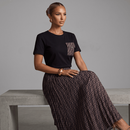 🖤🤎 Fendi FF Monogram T-Shirt & Maxi Skirt Set |