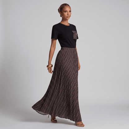 🖤🤎 Fendi FF Monogram T-Shirt & Maxi Skirt Set |