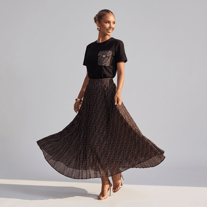🖤🤎 Fendi FF Monogram T-Shirt & Maxi Skirt Set |