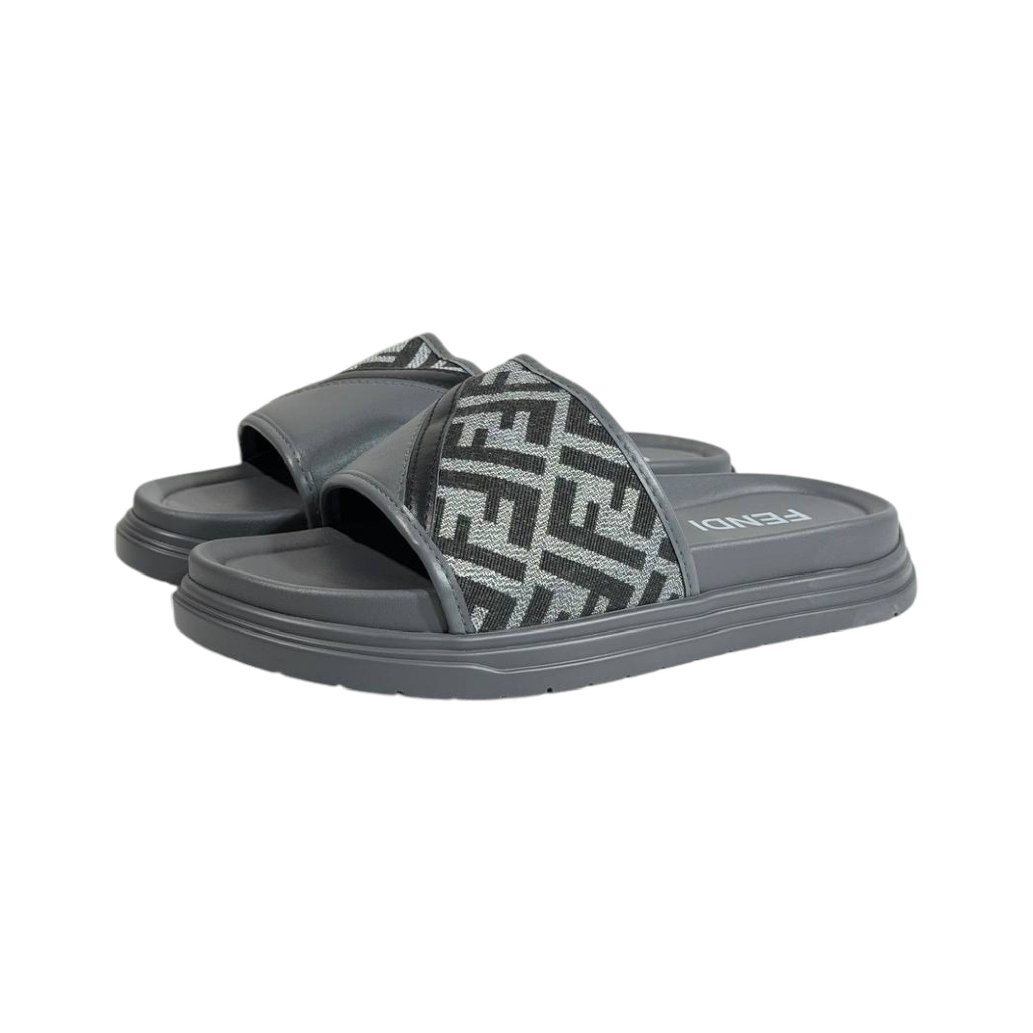 Fendi Grey Monogram Slides – Luxury Everyday Comfort Sandals 🩶👡