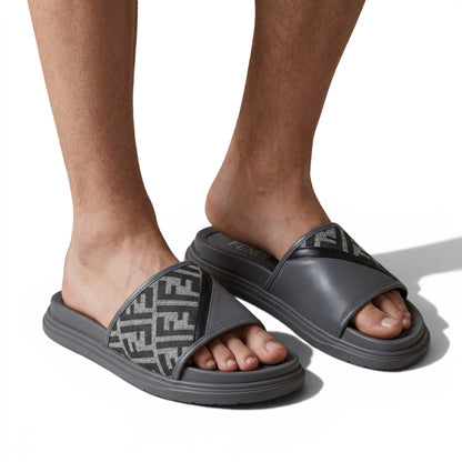 Fendi Grey Monogram Slides – Luxury Everyday Comfort Sandals 🩶👡