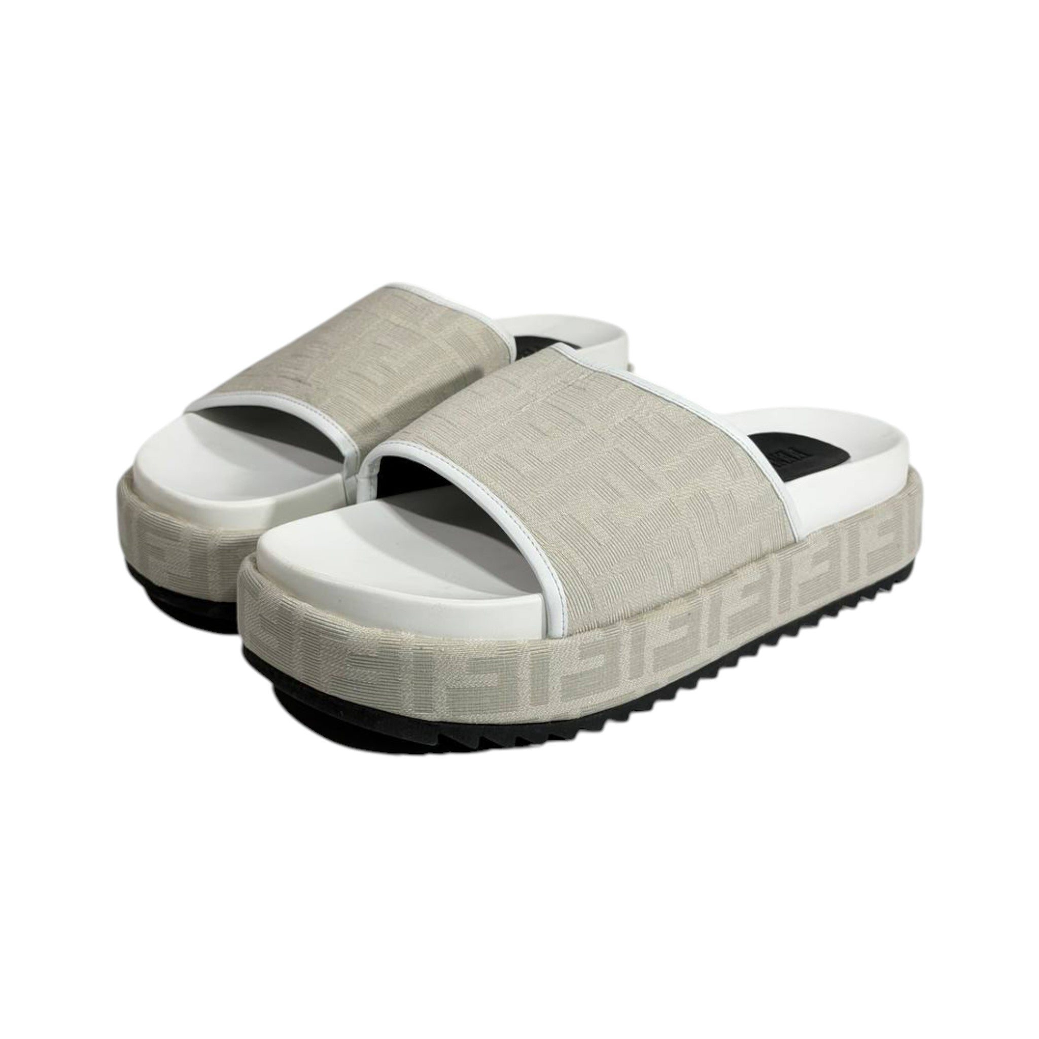 Fendi Ivory Platform Slides – Luxe Monogram Comfort Sandals 🤍✨
