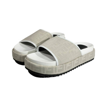 Fendi Ivory Platform Slides – Luxe Monogram Comfort Sandals 🤍✨