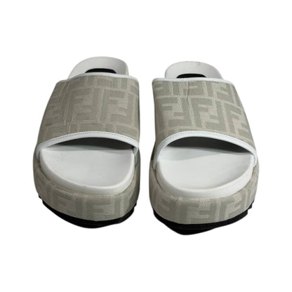 Fendi Ivory Platform Slides – Luxe Monogram Comfort Sandals 🤍✨