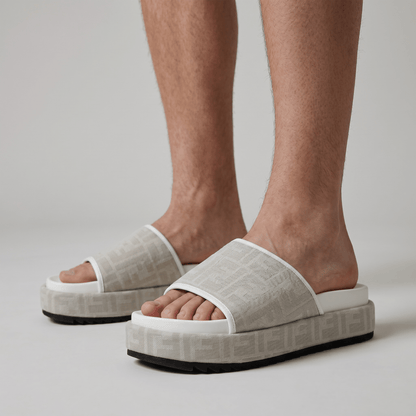Fendi Ivory Platform Slides – Luxe Monogram Comfort Sandals 🤍✨