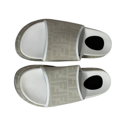 Fendi Ivory Platform Slides – Luxe Monogram Comfort Sandals 🤍✨