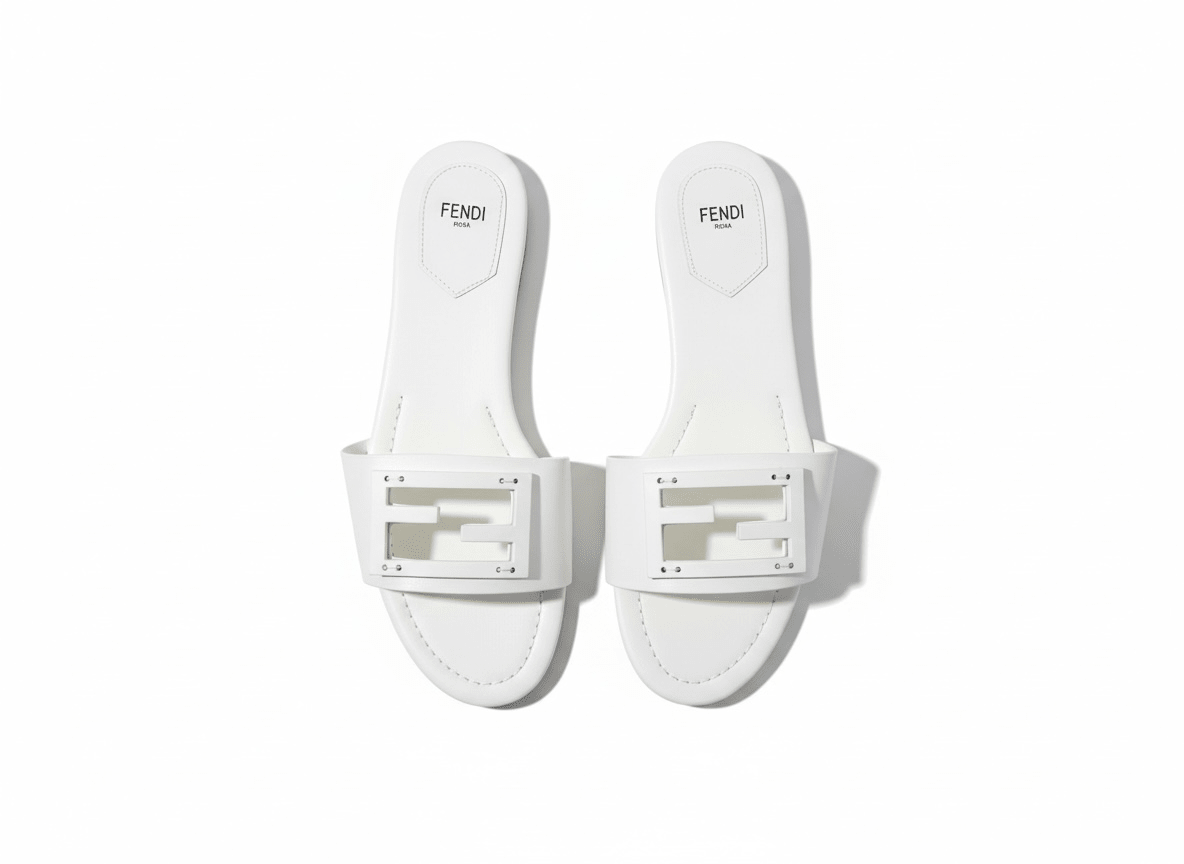 Fendi White Slide Sandals 🤍✨ FF Logo Edition
