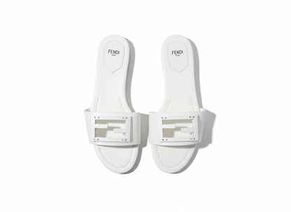Fendi White Slide Sandals 🤍✨ FF Logo Edition