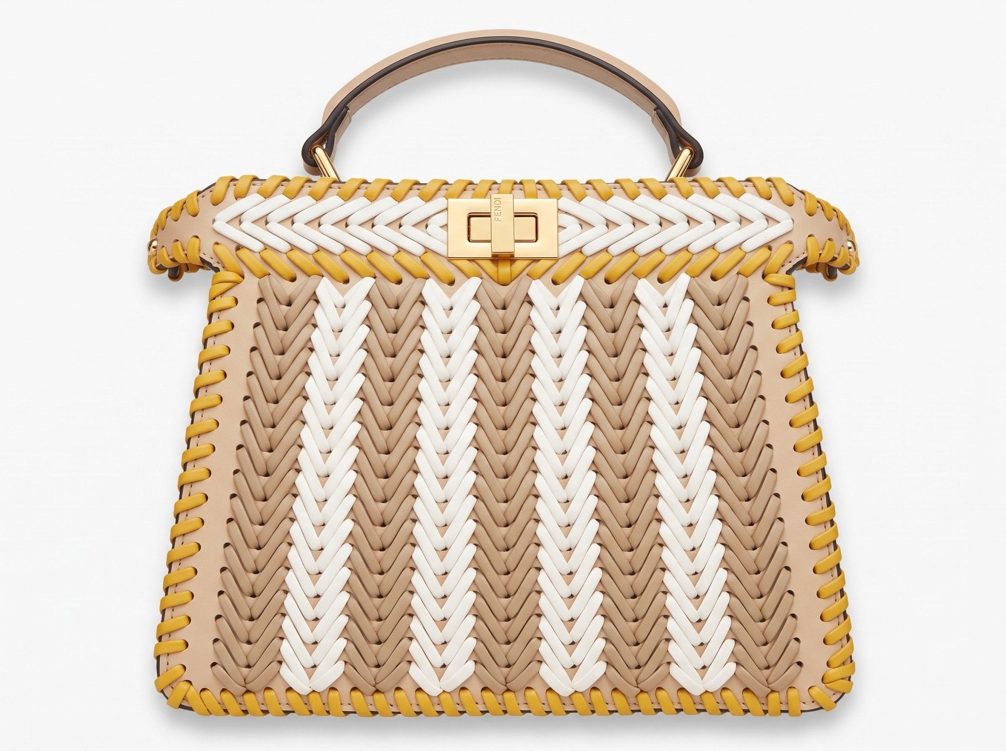 Fendi Woven Top-Handle Leather Bag – Beige Yellow 👜