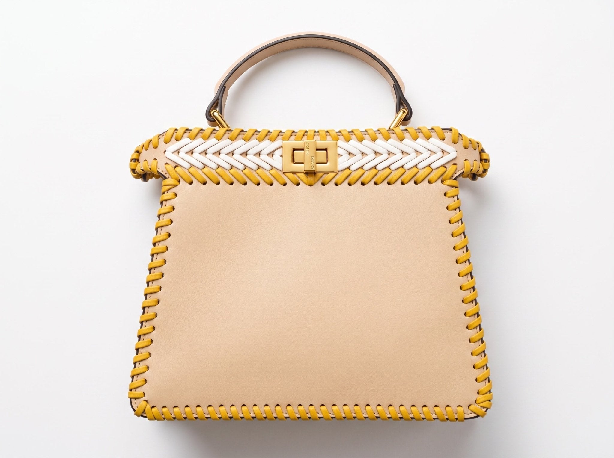 Fendi Woven Top-Handle Leather Bag – Beige Yellow 👜