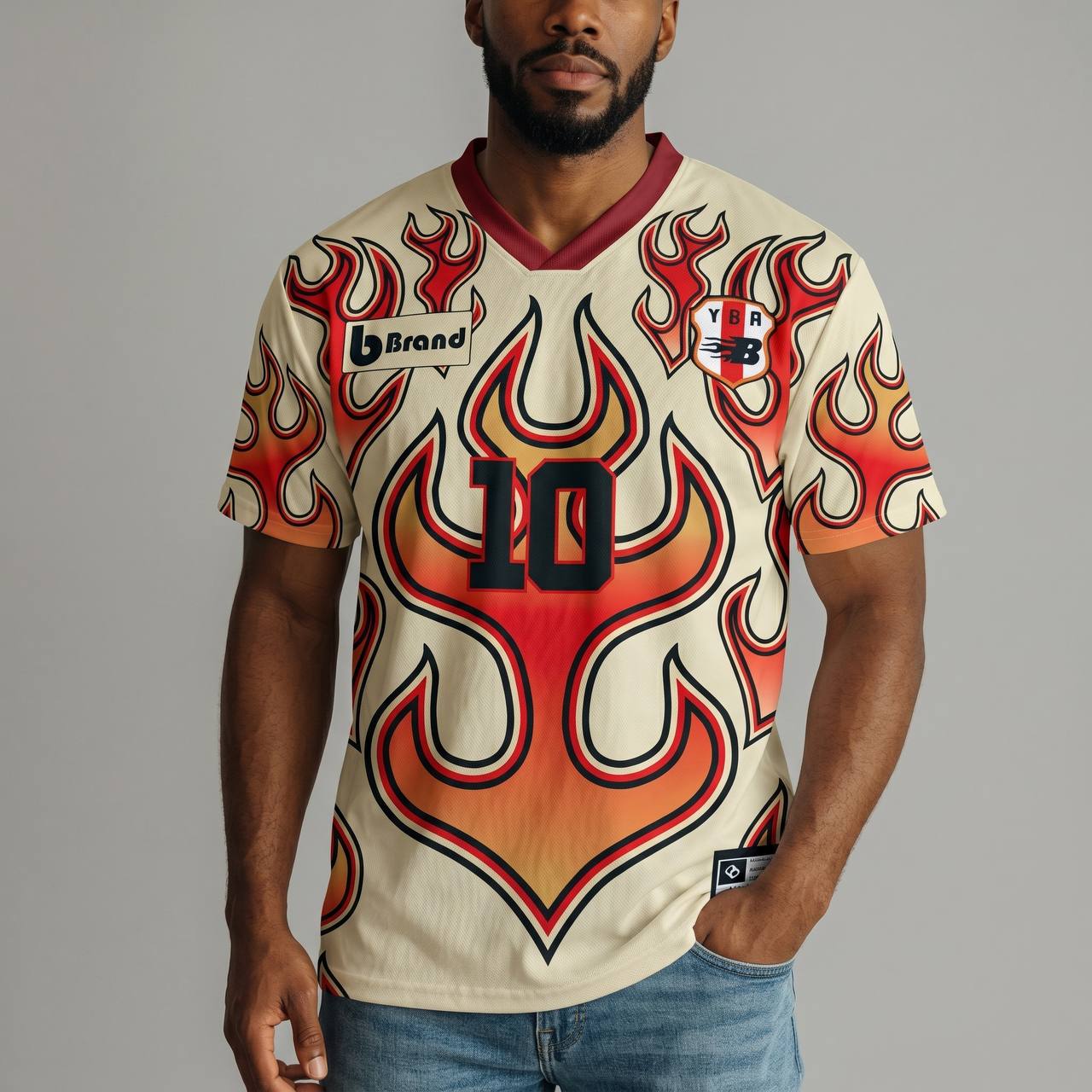 🔥 Flame 10 Graphic Football Jersey – Retro Fire Streetwear Edition ⚽🔥