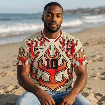 🔥 Flame 10 Graphic Football Jersey – Retro Fire Streetwear Edition ⚽🔥