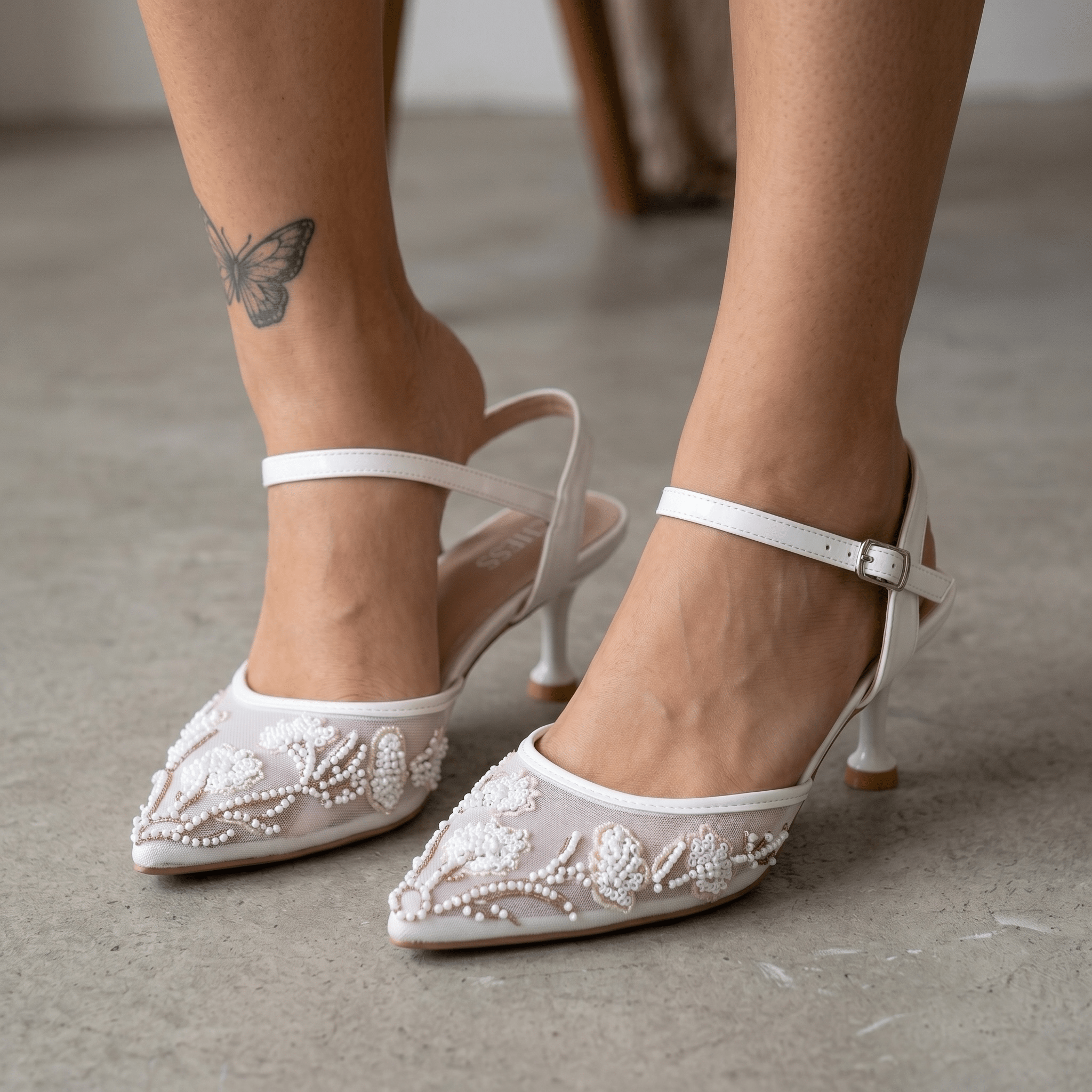 Floral Pearl Mesh Heels – Ivory Elegance 🤍✨