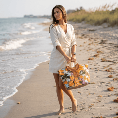 🌺 Floral Sequin Beach Tote Bag | Boho Summer Resort Handbag ✨