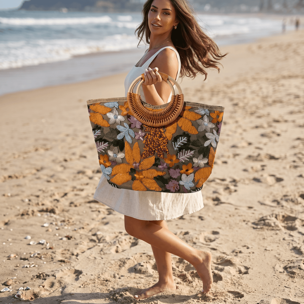 🌺 Floral Sequin Beach Tote Bag | Boho Summer Resort Handbag ✨
