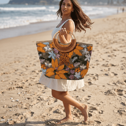 🌺 Floral Sequin Beach Tote Bag | Boho Summer Resort Handbag ✨