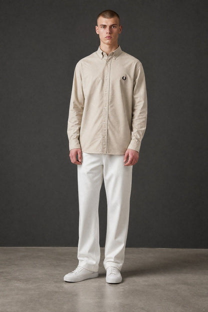 Fred Perry Premium Oxford Button-Down Shirt for Men – Elegant Slim Fit Smart Casual Long Sleeve Shirt 🤍✨