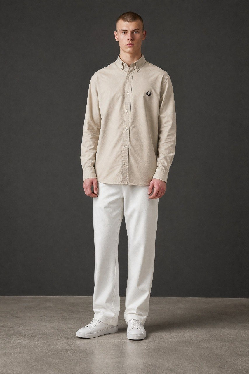 Fred Perry Premium Oxford Button-Down Shirt for Men – Elegant Slim Fit Smart Casual Long Sleeve Shirt 🤍✨