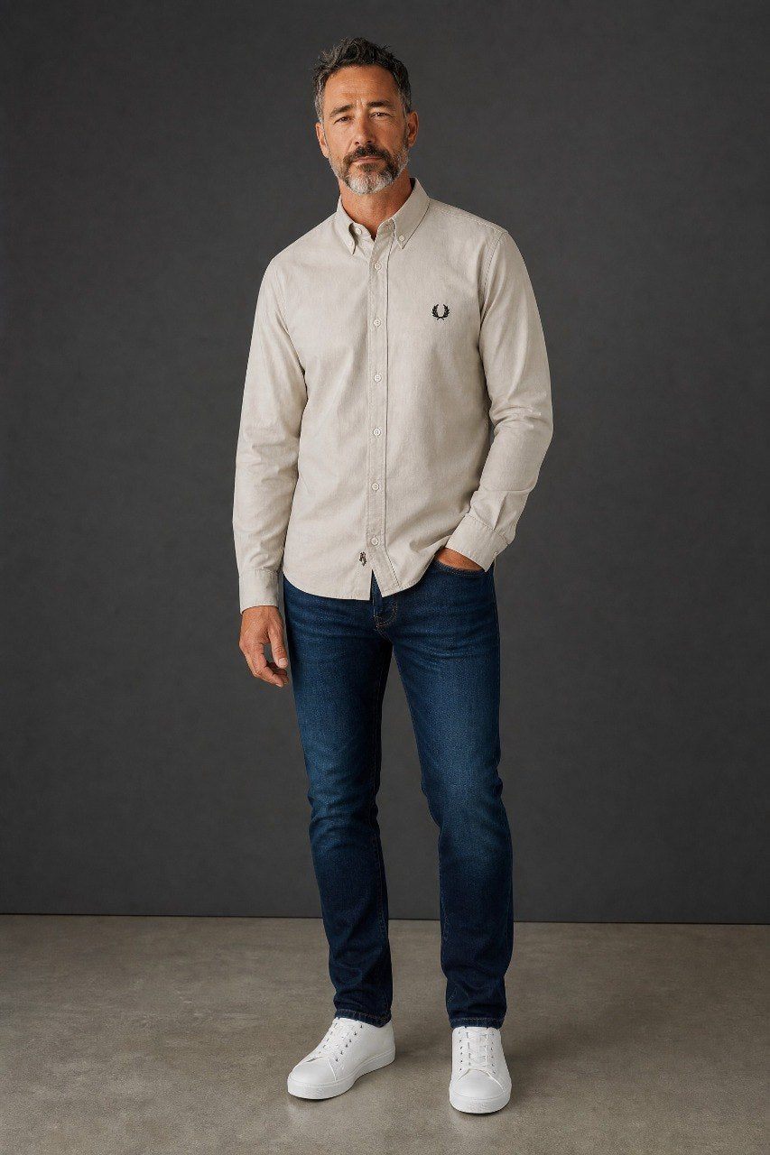Fred Perry Premium Oxford Button-Down Shirt for Men – Elegant Slim Fit Smart Casual Long Sleeve Shirt 🤍✨